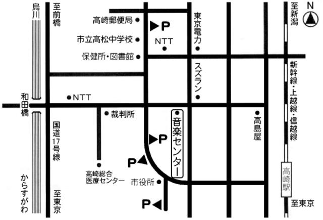 演奏会場と駐車場の地図